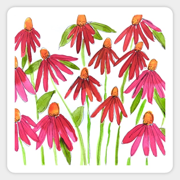 Pink Echinacea Cone Flowers Sticker by MyCraftyNell